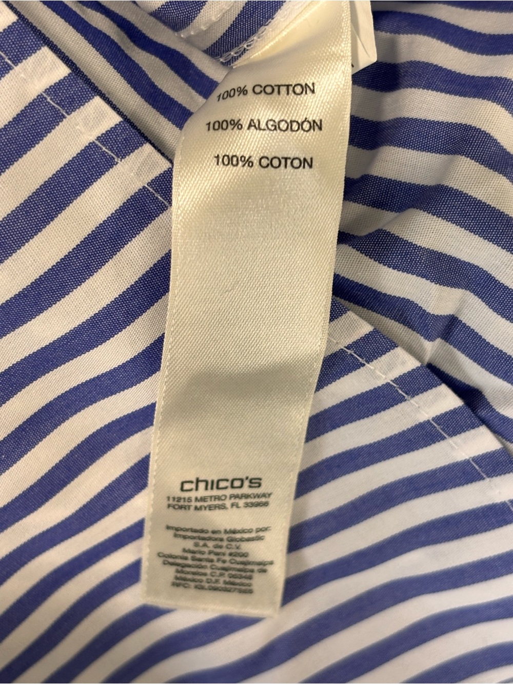 Chico's Navy and White Vertical Stripe Button-Down Shirt - Picture 7 of 10